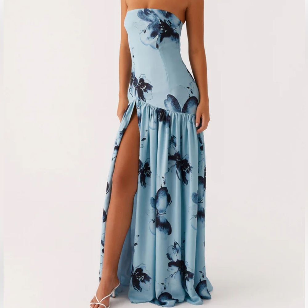 Peppermayo Blue Floral Strapless Dress